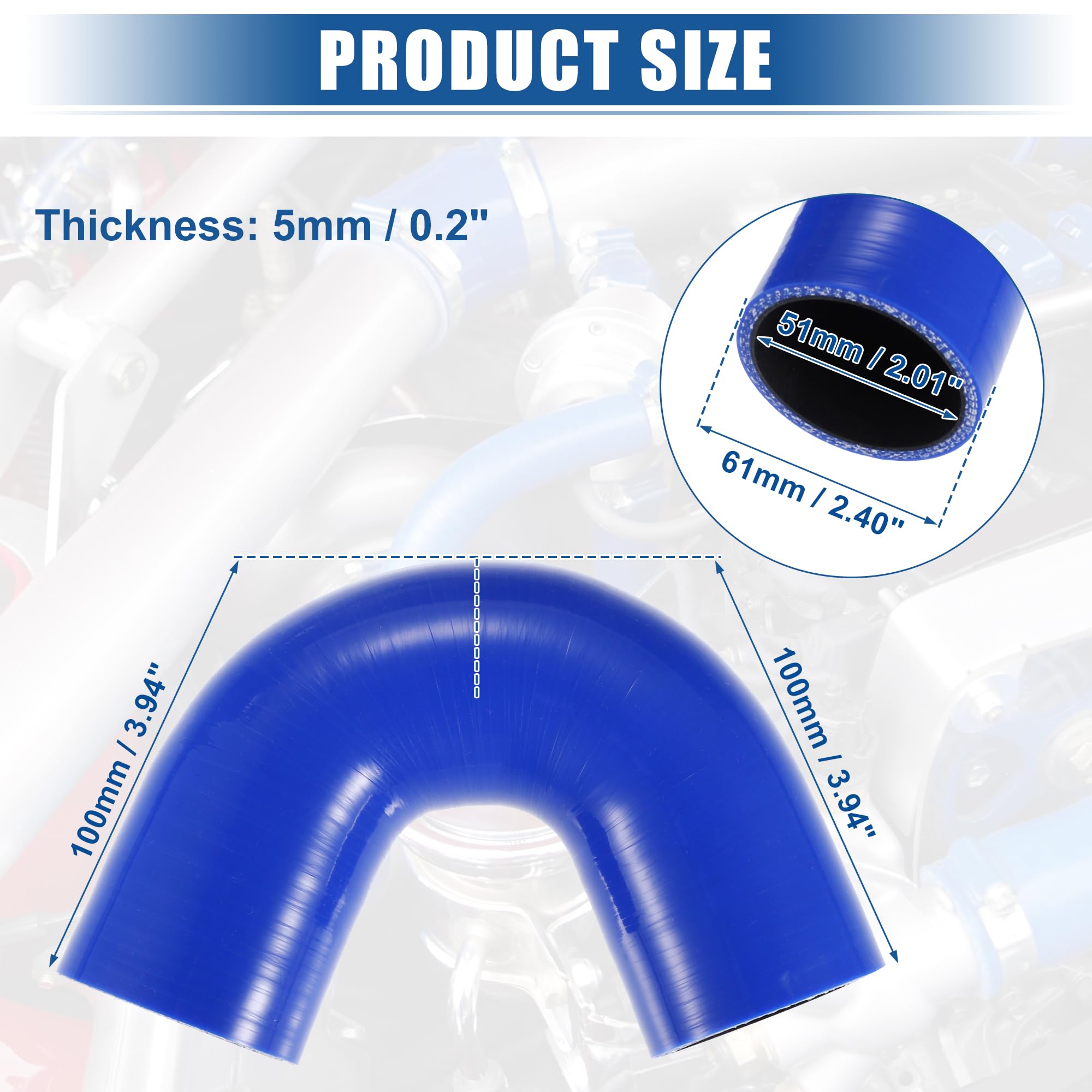 QUARKZMAN Tubo Silicone Auto Accoppiatore Blu 1 Pezzo 51mm 135 Grado | Diam. Int. 51mm, Esterno 61mm, Lunghezza 100mm, Spessore 5mm, Temp. -60°C a 300°C, Universale per Maggior Parte Motori