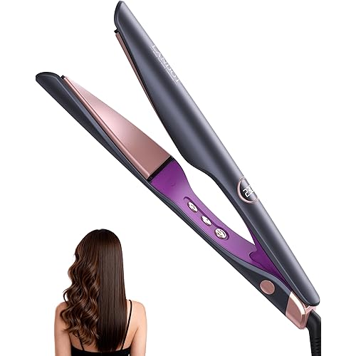 LANDOT 2-in-1 Hair Straightener & Curling Iron - Create Salon Waves, Curls & Straight Styles at Home | Floating Plates, Anti-Frizz & Tangle-Free | Dual Voltage, Temp 250-450°F for All Hair Types