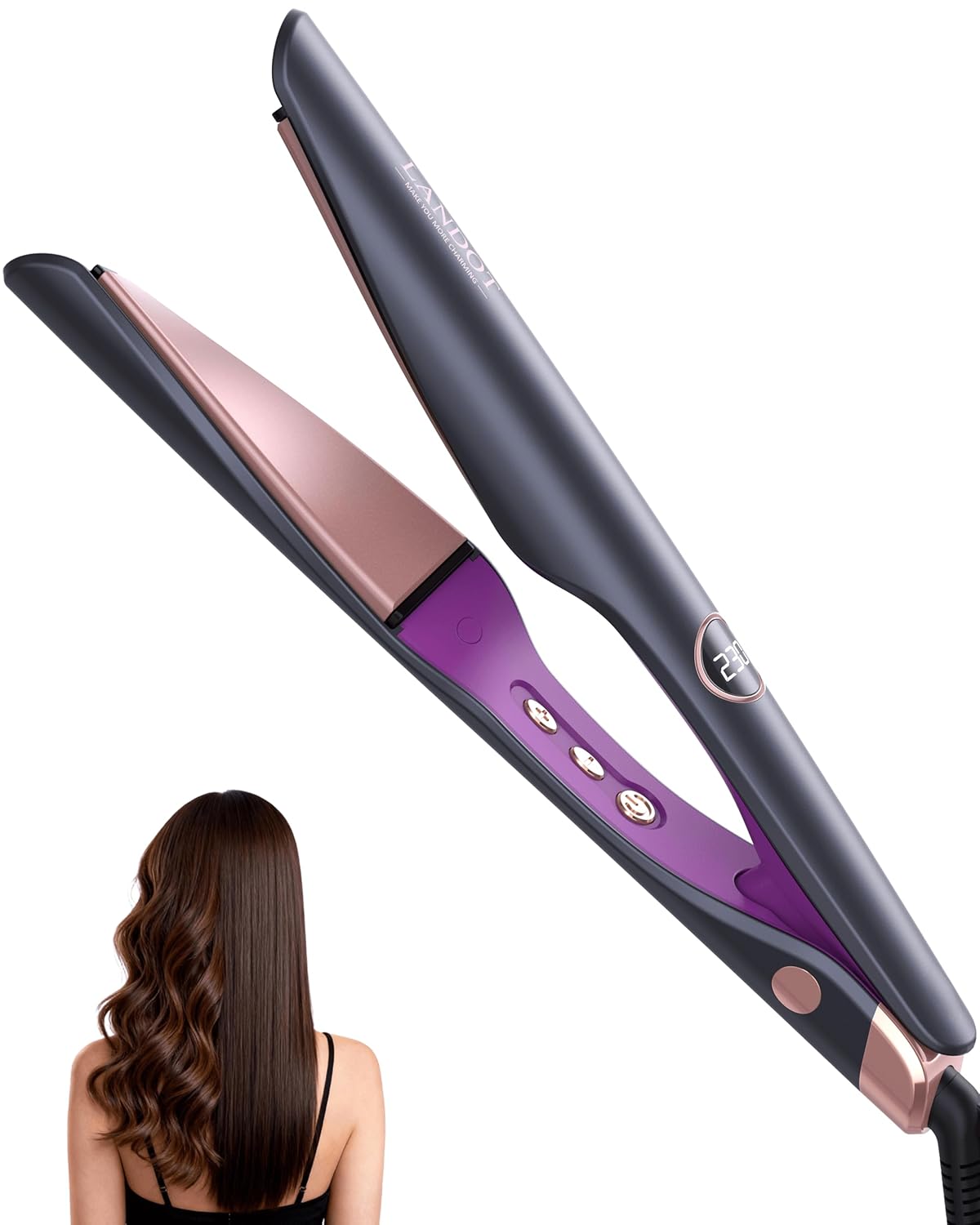 LANDOT 2-in-1 Hair Straightener Curling Iron - Create Salon Waves Curls Straight Styles at Home Floating Plates Anti-Frizz