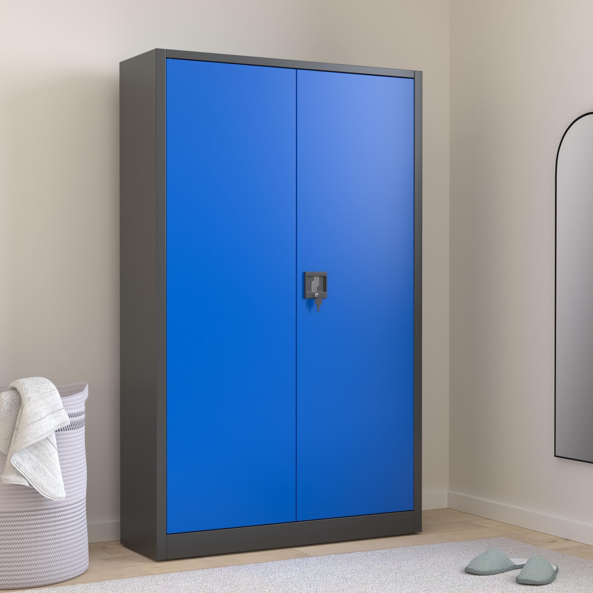 Jan Nowak Set di 2 Armadio da Ufficio XXL C001 II Archivio per Officina in Metallo Verniciato a polvere Chiudibile 185 cm x 115 cm x 40 cm (Antracite-Blu)