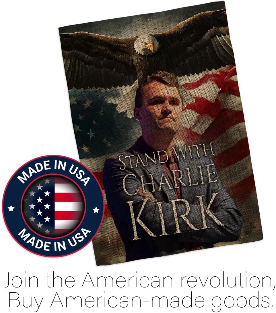 Stand With Charlie Kirk Burlap Flag Vintage American Flags For Outside House We the People Sign Patriot Canvas Poster Quote Memorial Decorations Garden Remembrance Gifts