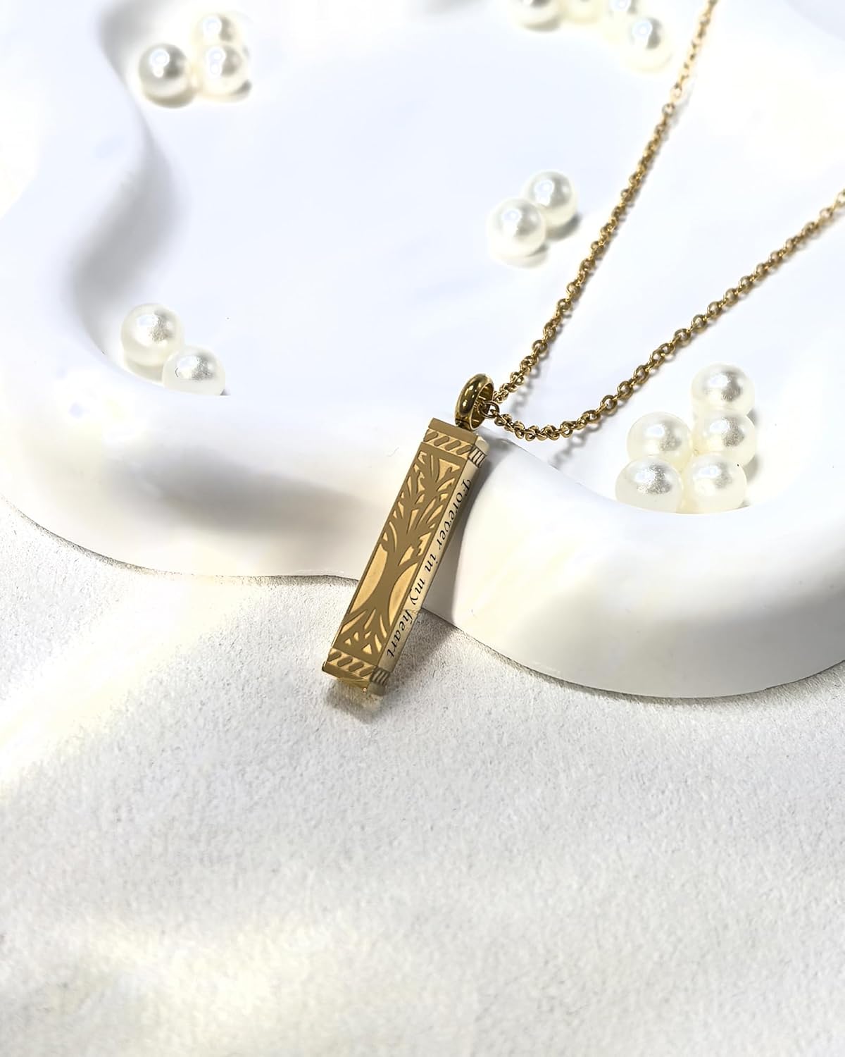 Tree of Life Urn Necklace for Ashes Cylinder Bar Cremation Jewelry Urn Pendant Memorial Necklace Keepsake Jewelry for Women Men - Forever in my heart - Image 2