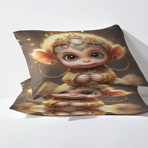 Miniatura 3 de Juego de sábanas de mono tamaño matrimonial, sábanas de dibujos animados, sábanas y fundas de almohada estampadas de 4 piezas, sábana bajera