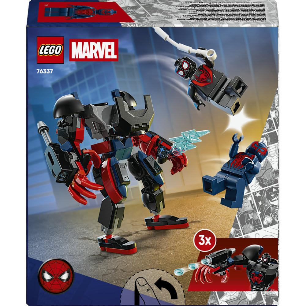 LEGO | Marvel Miles Morales kontra Spider-Man 2099 76337 | Ruchomy robot, zabawka dla 6-latka, prezent dla fana Spider-Mana, zestaw klocków dla chłopca i dziewczynki, 135 elementów