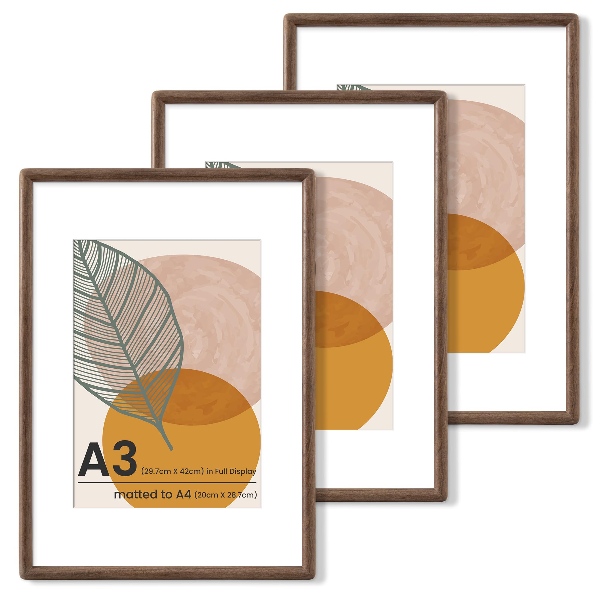 Axeman A3 Picture Frame with A4 Mount, Walnut Wood, Tempered Glass