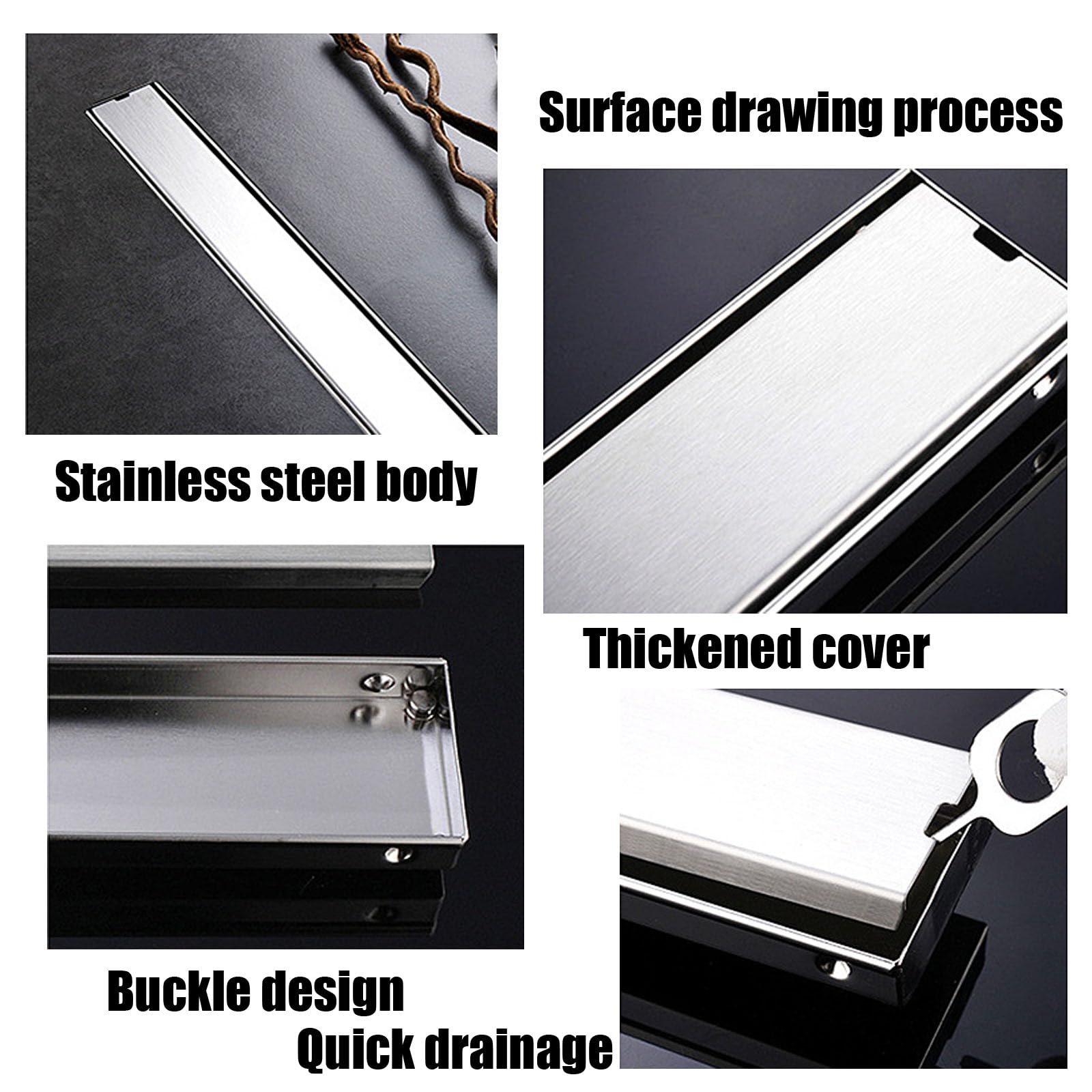 Caniveau De Douche en Carrelé Encastré 2 en 1,Siphon De Sol Douche en Acier Inoxydable,Salle De Bain Bonde Douche Extra Plate,Middle Drainage,6.8 * 90cm