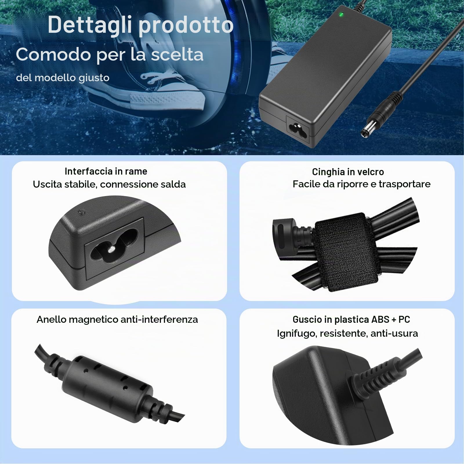 LabTEC Caricabatterie bici elettrica 42V 2A per 36V 2A 10S batteria Li-on Caricatore Monopattino, Adattatore bici Elettrica Hoverboard Scooter Ninebot Xiaomi 365 6 in 1 Universale Connettori