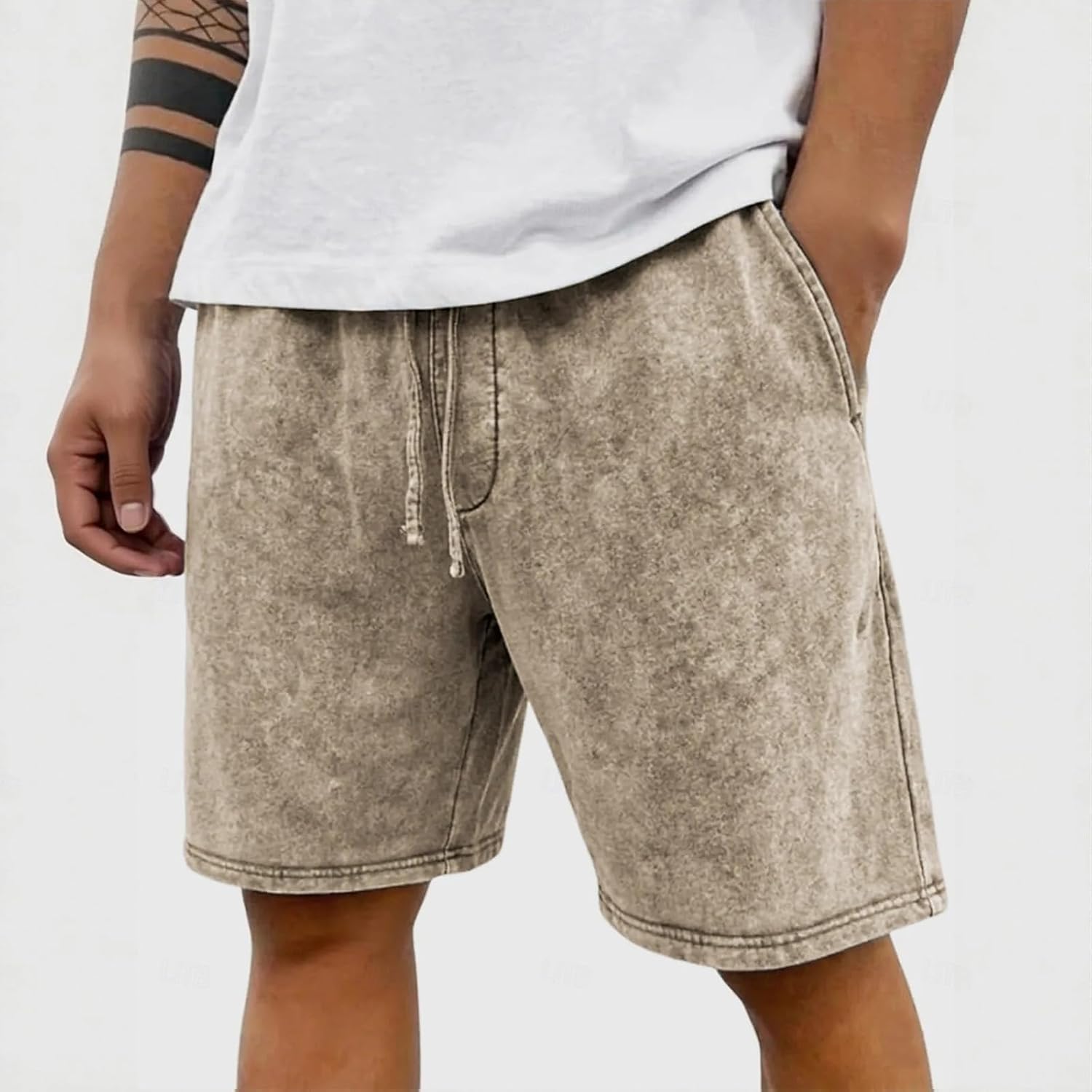 Ymosrh Men's Causal Shorts Drawstring Distressed Summer Beach Workout Shorts S-5XL