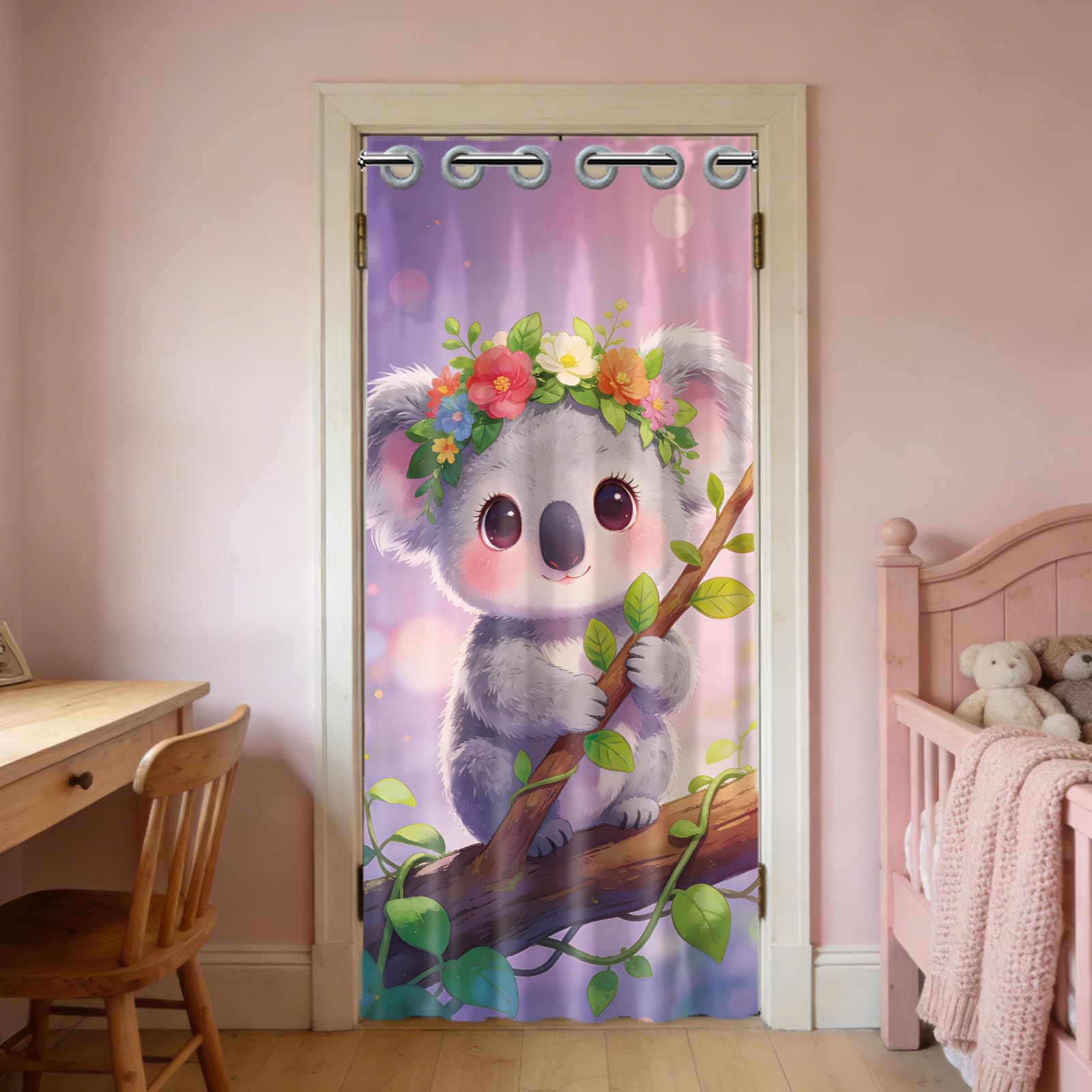 CONCHLERY Cute Koala Door Curtain Dreamy Doorway Curtain Whimsical Animal Folding Room Divider Curtains for Home Restaurant Door Decor, 78x39 Inch