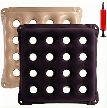 2 PCS Inflatable Seat Cushions, Pressure Relief Waffle Cushion for Pressure Sores Chair, Comfortable Long Sitting Air Cushion, Fit for Office Chair and Wheelchair use Cream and Purple