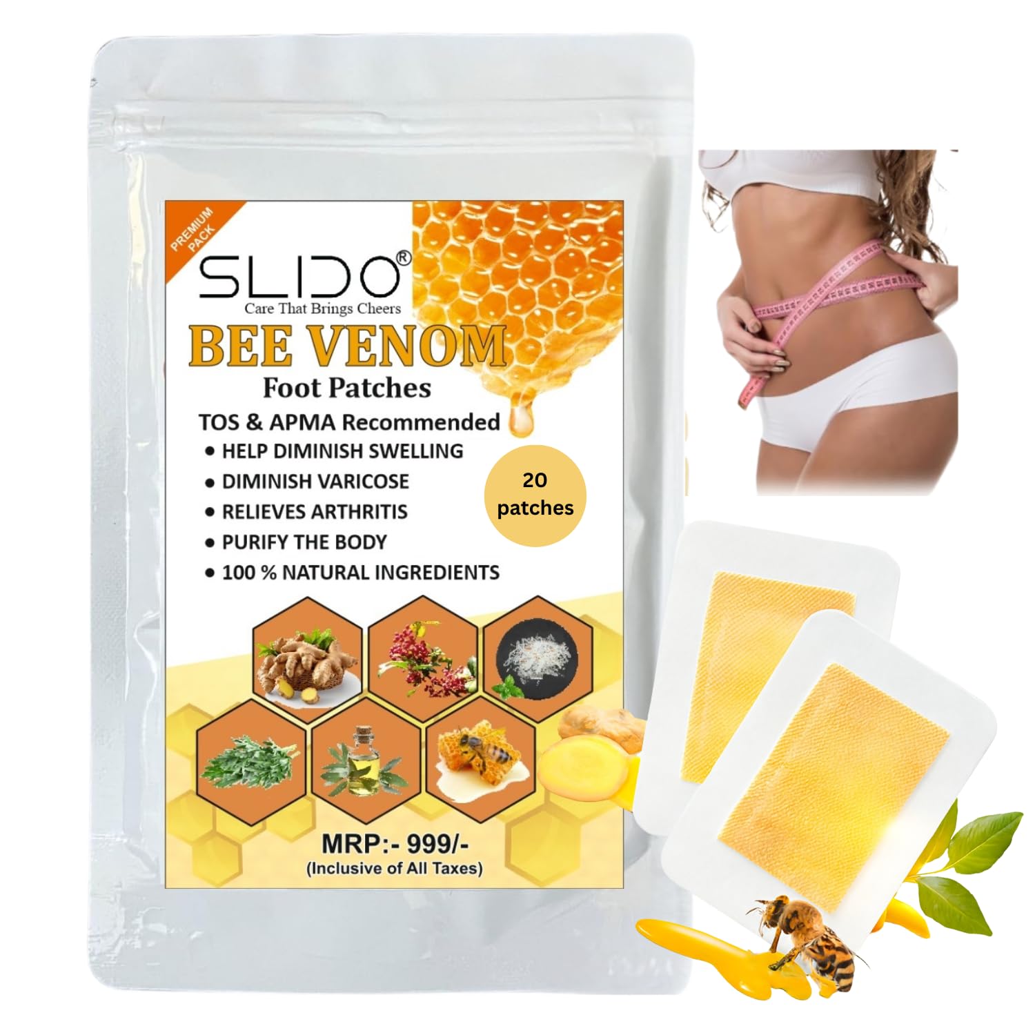 SLIDO PREMIUM Detox Foot Patches – Toxin Removal & Body Cleansing Pads | Foot Patch for Detoxification & Relaxation | Deep Cleanse with Natural Ingredients(1 Box -10 patches)