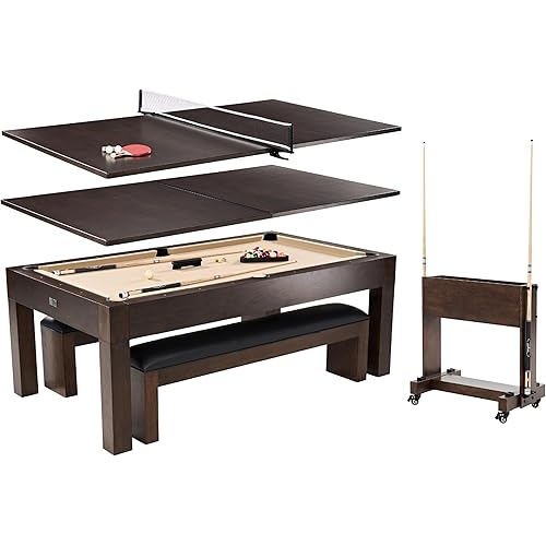 Barrington Billiards 7' Drop Pocket Pool Table 3-in-1 Dining Top, Table Tennis and Billiards with Game Accessories
