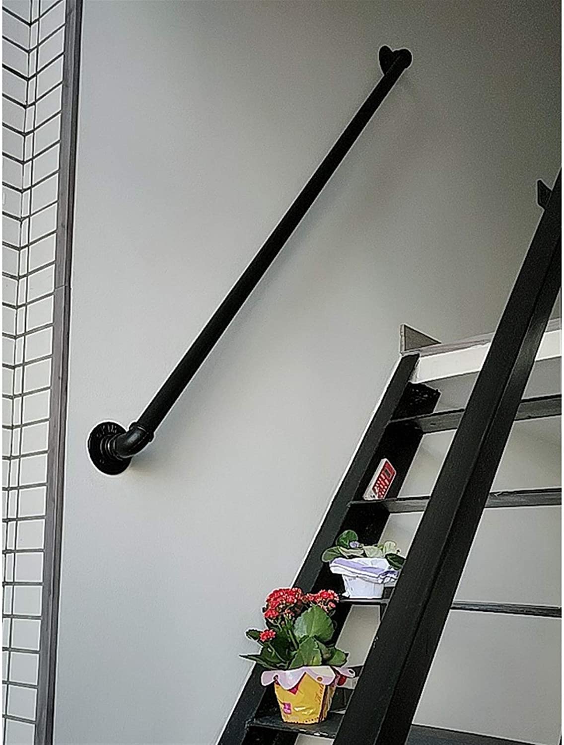 Handrails for Stairs Black Pipe Safety Stair Handrail Banister Support Kit, Long Industrial Wall Mounted Stair Railling for Interior/Exterior Steps，Modern Railing for Stairs(360cm(12ft))
