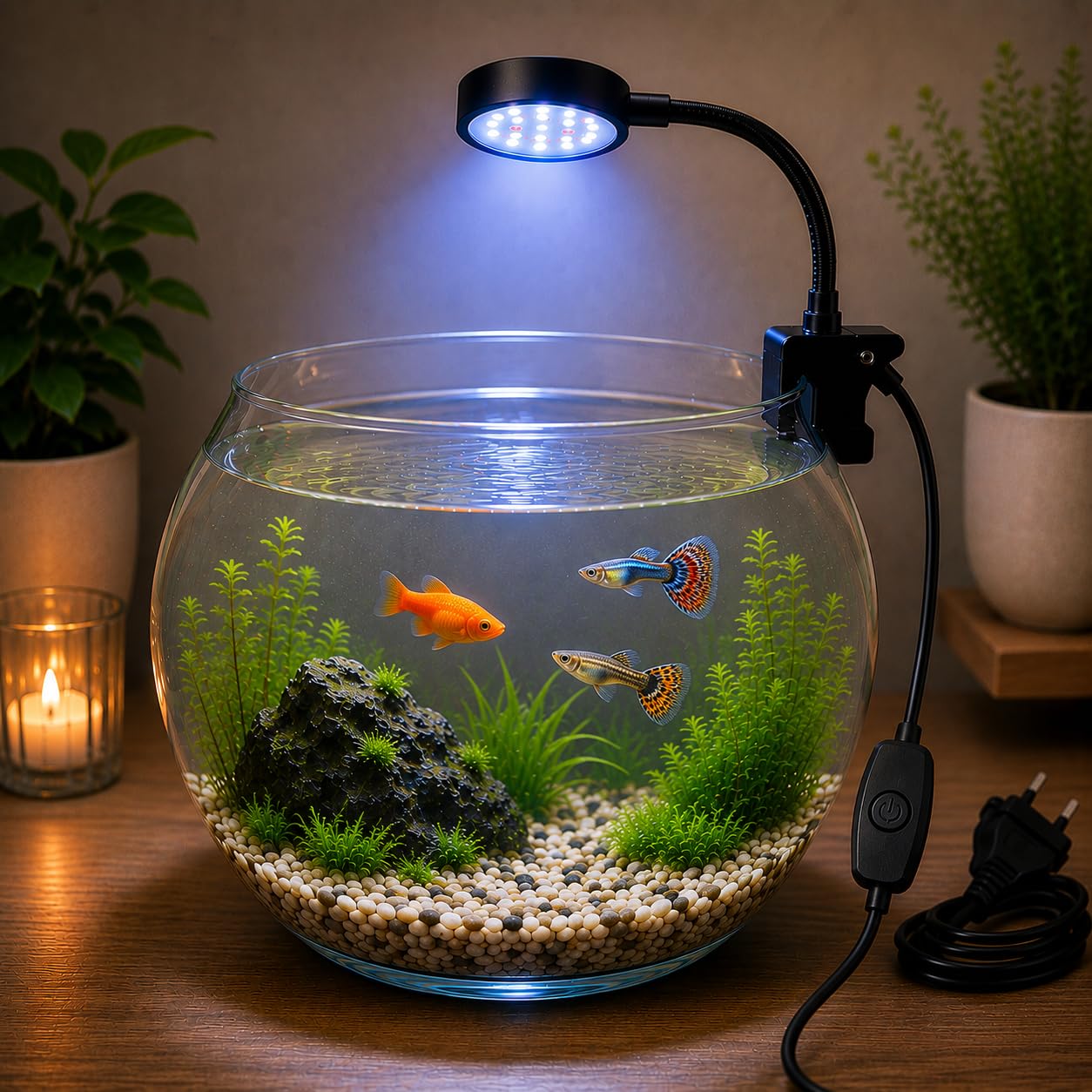 Nano Aquarium LED Light LY-008, 3W Full Spectrum Clip-On Fish Tank Light with 360° Flexible Gooseneck & ON/Off Switch for Nano Tanks, Betta Tanks & Small Aquariums (Black)-image-28