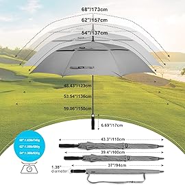 Gonex 62 Inch Extra Large Golf Umbrella, Automatic Open Travel Rain Umbrella with Windproof Water Resistant Double Canopy, Oversize Vented Umbrellas for 2-3 Men and UV Protection, Grey