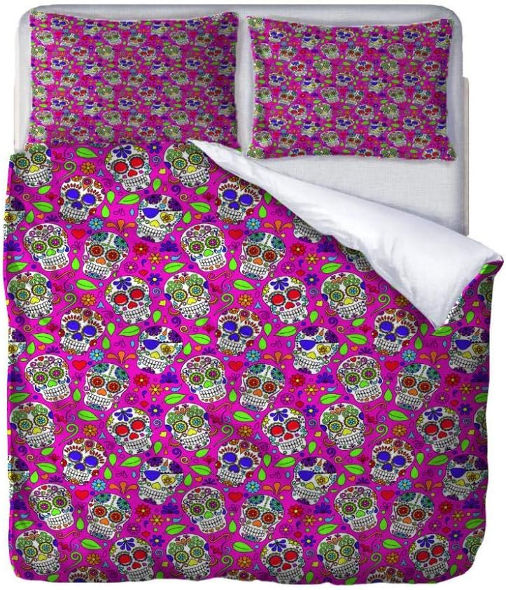 Double Duvet Cover Set 3D King Size Color Skull Printed Quilt Bedding Set,3Pcs With Zipper Closure In Polyester,1 Quilt Cover 2 Pillowcases 79"X79"/200Cm(W) X200Cm(H)