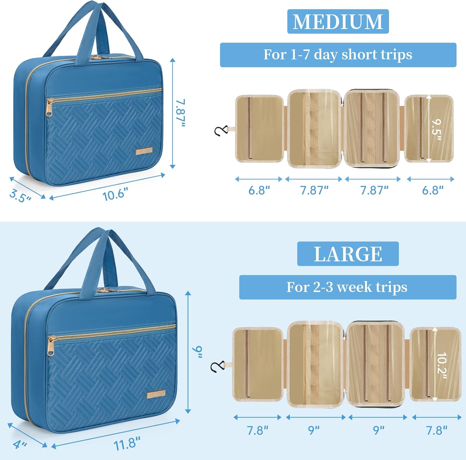 Travel Toiletry Bag for Women & Men Water Resistant Makeup Bag with Hanging Hook Portable Travel Organizer for Travel Accessories, Travel-Sized Shampoo, Toiletries (Large-Blue) - Image 2