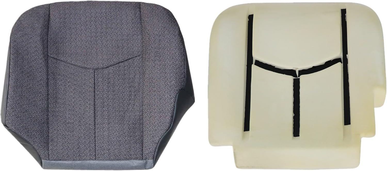 Priprilod Cloth Dark Gray Front Driver Side Bottom Replacement Seat Cover & Bottom Foam Cushion Compatible with Chevy Silverado GMC Sierra 2003 2004 2005 2006 2007