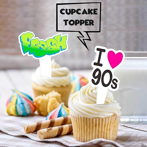 Miniatura 4 de 24 decoraciones para cupcakes de los 90 de los años 90, decoración de temática retro de los años 90, suministros de decoración de fiesta