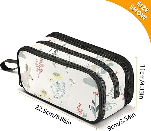 Miniatura 3 de Bolsa de lápices de nailon para niños, estilo Oliver Jeffers, estilo canguro, estampado floral, nube blanca vaquera, gran capacidad, estuche para