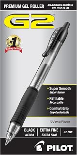 Pilot G2 Premium Gel Pens, Extra Fine 0.5mm Black Ink, 12-Pack - Smooth Writing for School, Journaling & Office