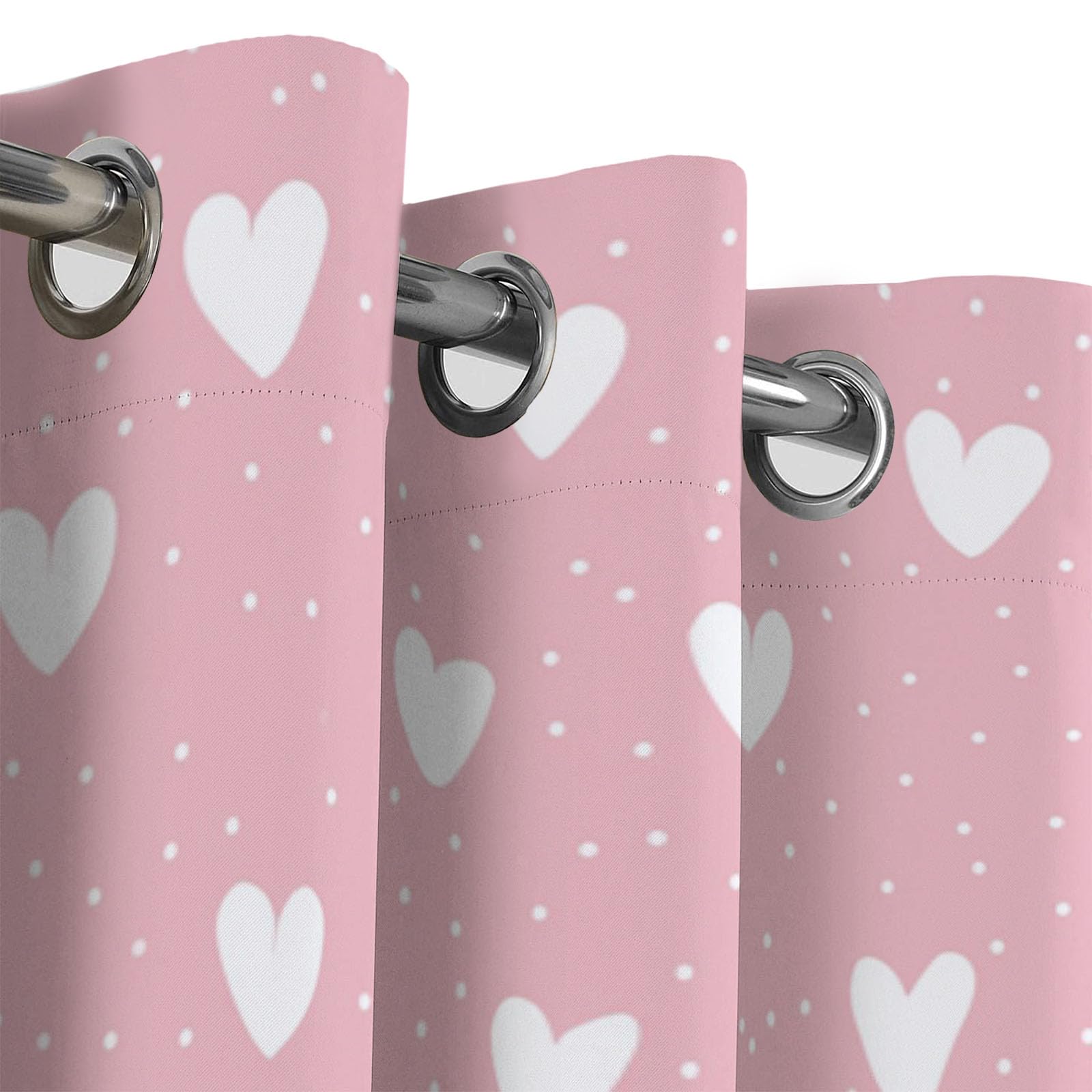Rideau Occultant Thermiques Anti Froid Cœur De Dessin Animé Imprimé 117Lx183H Cm Rideaux Opaques pour Salon Chambre, Jolis Pois Design avec Oeillet Poudre Blush Lot De 2 De Cuisine