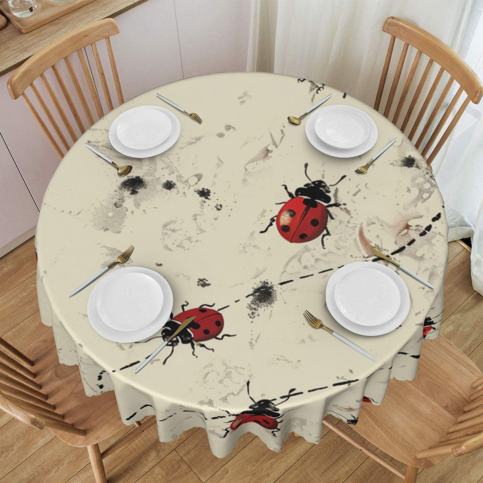 Nappe ronde de cuisine imprimée coccinelles pour repas de vacances