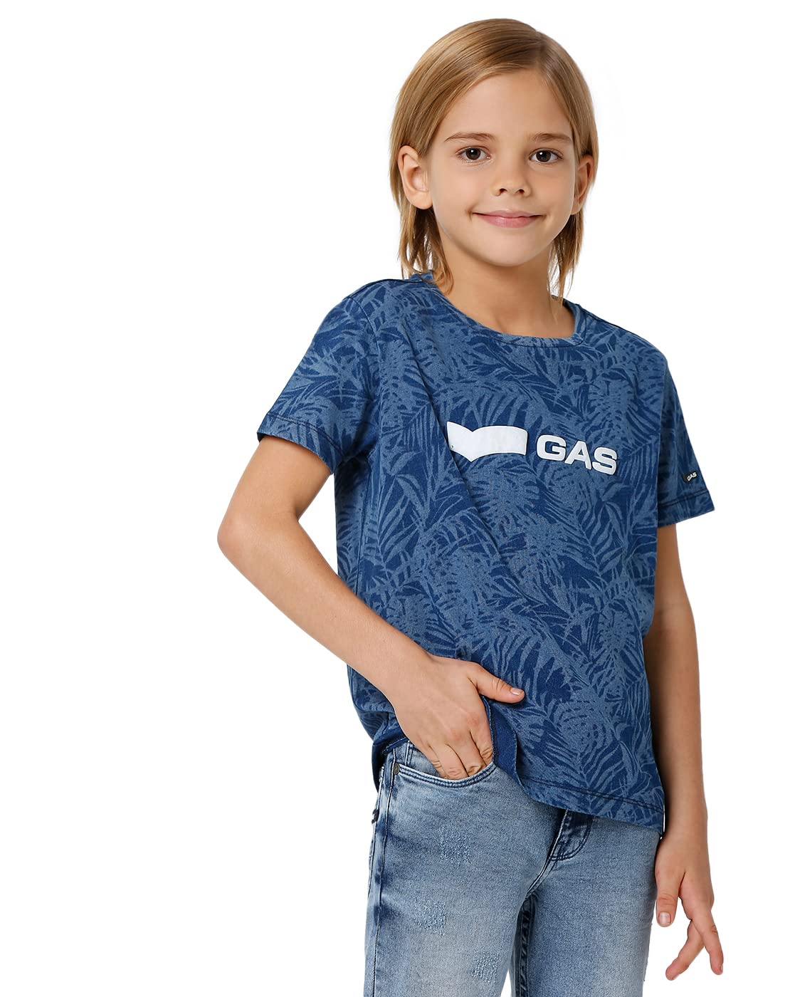 Gas Kids Boys Light Indigo Solid T-Shirt