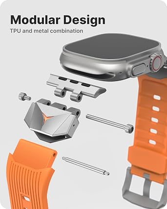 Fullmosa Bands Compatible with Apple Watch 49mm Ultra3/Ultra2/Ultra, Rugged TPU iWatch Band with Screen Protector for Men, Orange+Silver