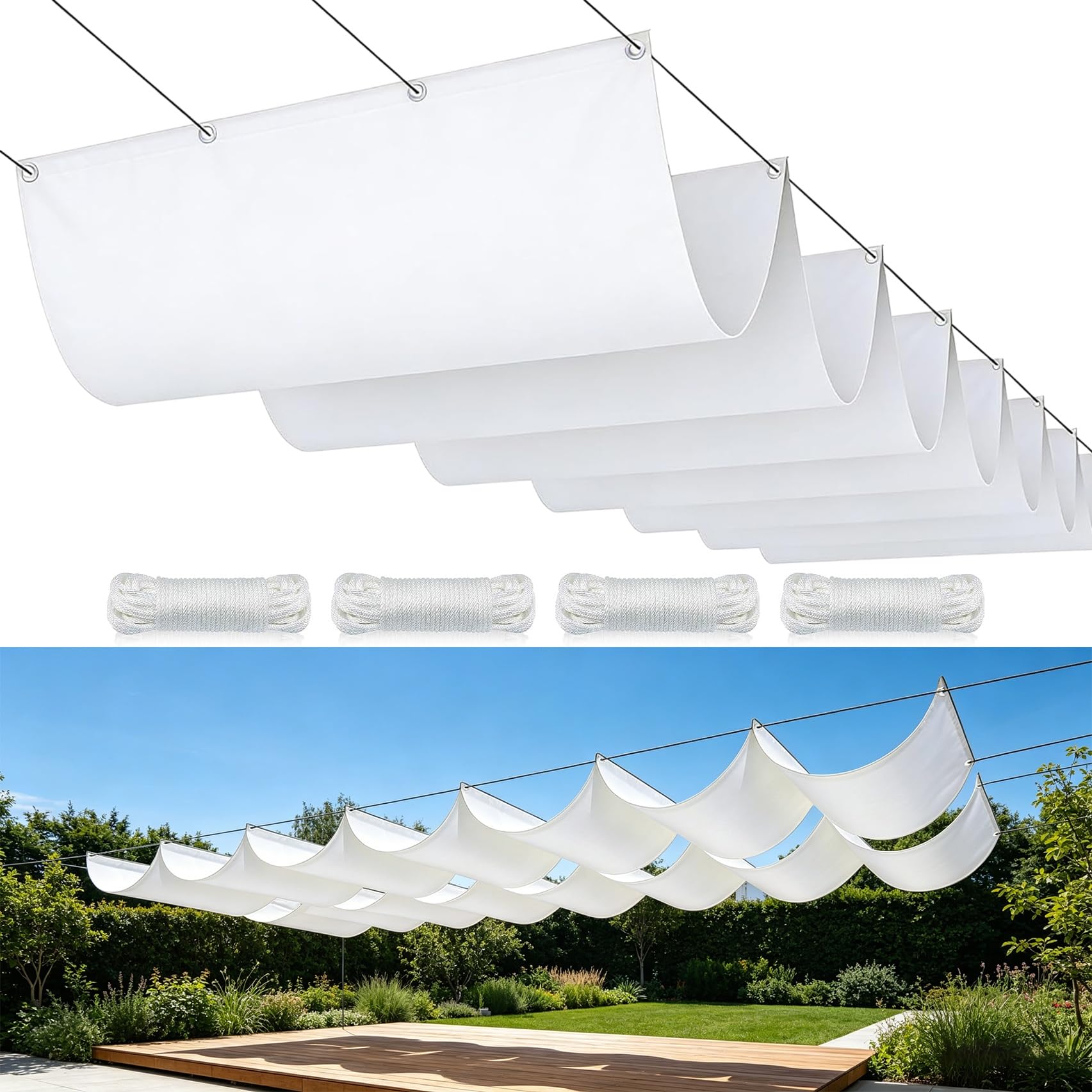 Sonnensegel Einziehbares 50 x 130 cm (Benutzerdefinierte Größen), Sonnenschutz Uv-Schutz Wetterfest Ohne Bohren Reißfest, Wasserdicht Wasserdicht Wellenmarkise für Terrasse Garten, Weiß