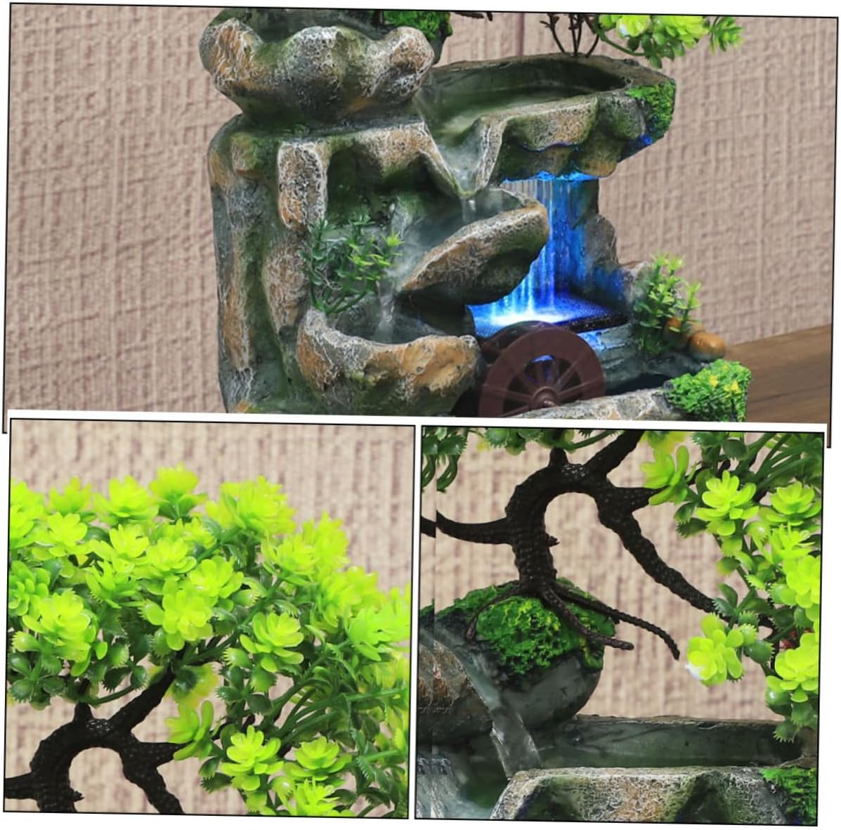 TIDTALEO Indoor Mini Water Fountain Resin Tabletop Fountain Ornament for Relaxation and Zen Meditation Peaceful Desk Decoration with Flowing Water Humidity Enhancer Stylish Home and Office