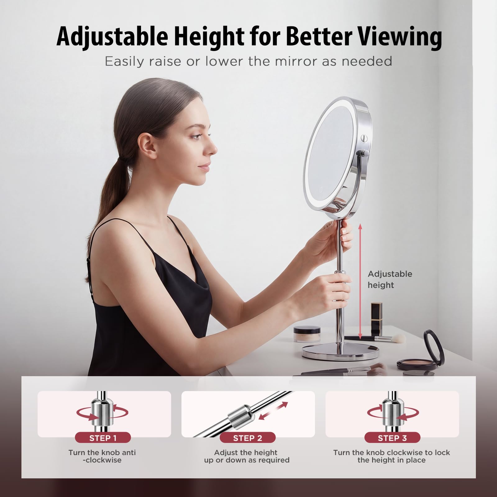 9-Inch Double-Sided LED Makeup Mirror, 1X/30X Magnification