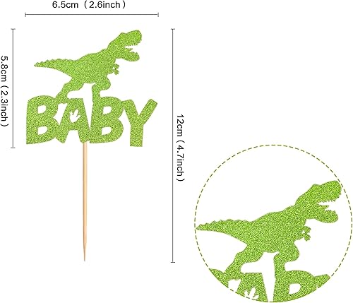 Miniatura 10 de Ercadio Paquete de 24 adornos de dinosaurio para tercera magdalena, color verde, 3 Rex Roar, dinosaurio, cupcakes, huevos de dinosaurio, feliz