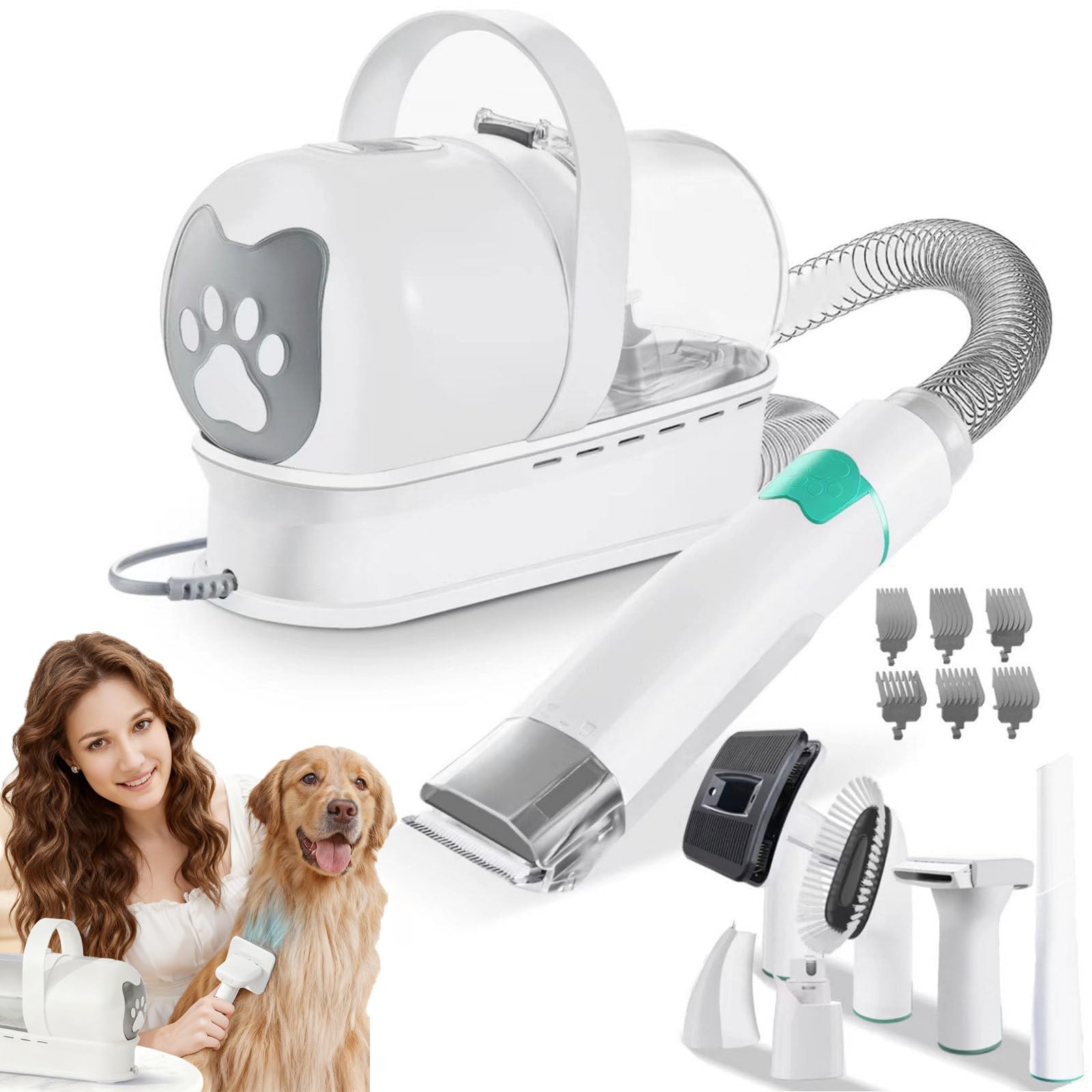 Kit di Toelettatura per Animali 7 in 1 con Aspiratore | Kit per La Toelettatura del Cane | Aspiratore Potente 13000pa | Ideale per Cani E Gatti: Toelettatura E Gestione della Muta