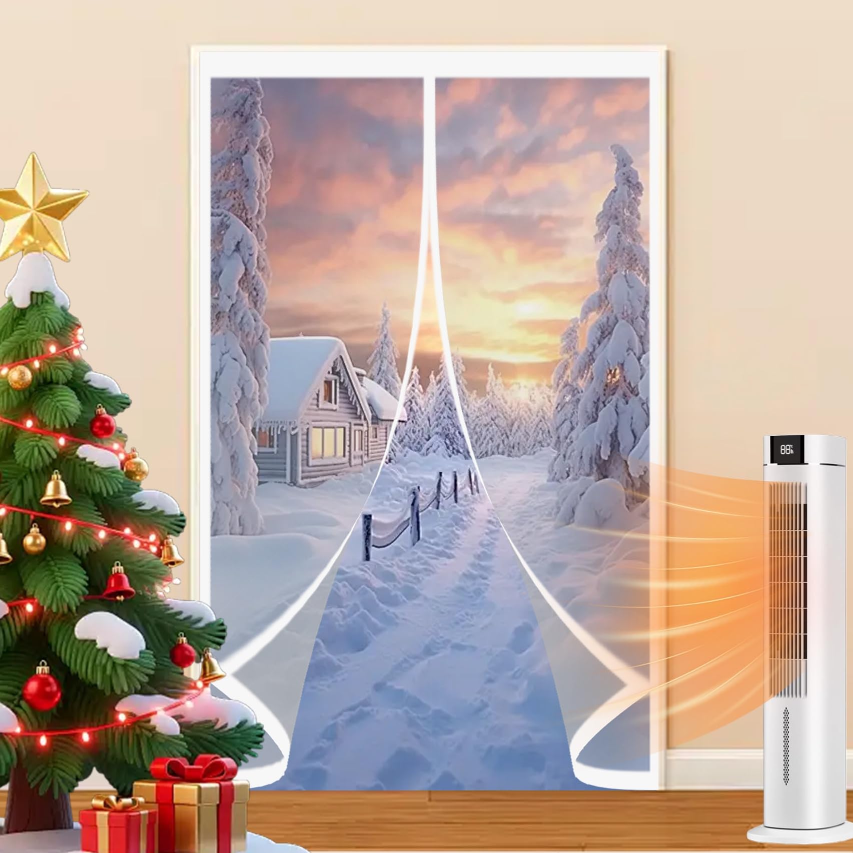 Thermal Insulated Door Curtain 155 x 206 cm Warm Winter, Windproof Soundproofing, Windproof Waterproof, Thermal Magnetic Screen Door for Balcony Patio, A