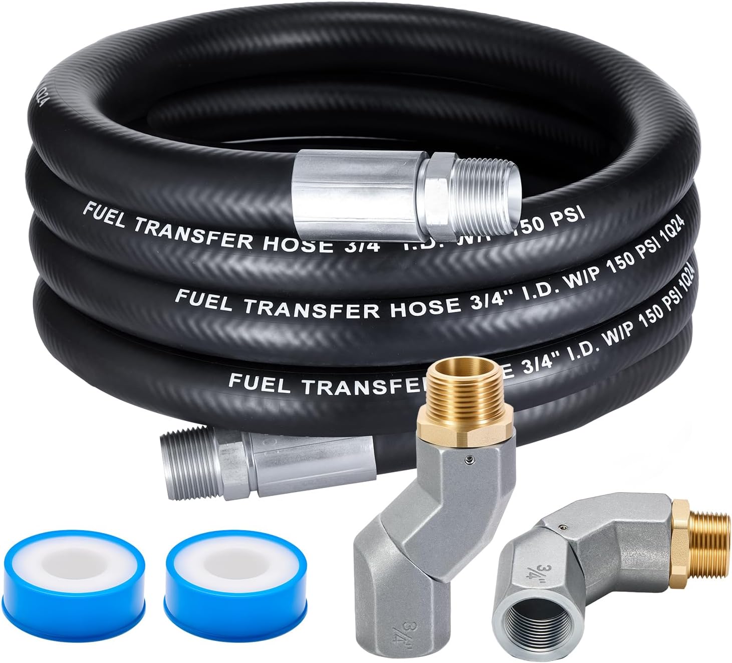 EVIL ENERGY 3/4" Fuel Transfer Hose Kit 12FT,Farm Fuel Hose With 2PCS 3/4" NPT Transfer Swivel for Dispensing Diesel Gasoline Kerosene Biodiesel