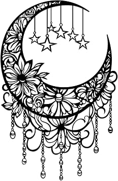 Black Metal Moon Wall Decor, Boho Moon Phase Wall Decor with Hanging Stars