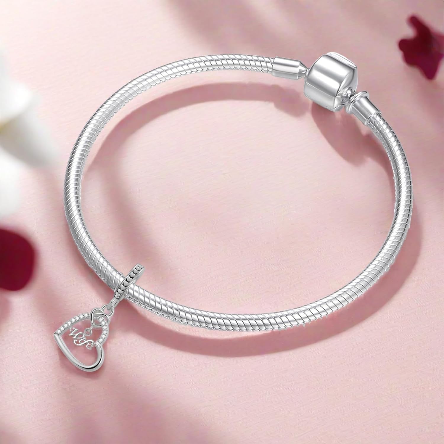 Heart Wife Dangle Charm Cubic Zirconia Bead Compatible with Pandora Bracelet Women - Image 3