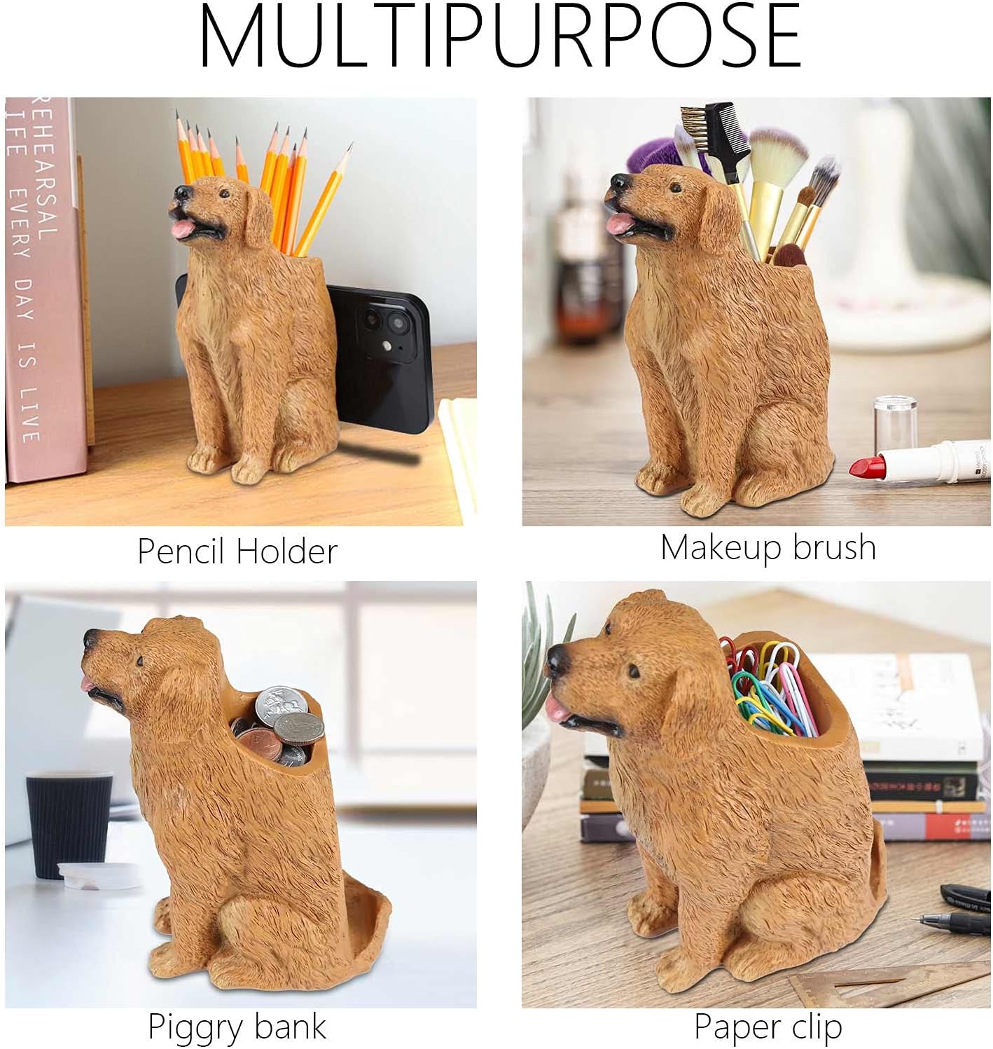 Pen Pencil Holder with Phone Stand, Resin Holder Desk Organizer Decoration for Office Desk Home Decorative (Dog) - Image 2