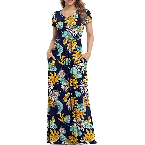 VIISHOW Women Short Sleeve Casual Maxi Dresses with Pockets