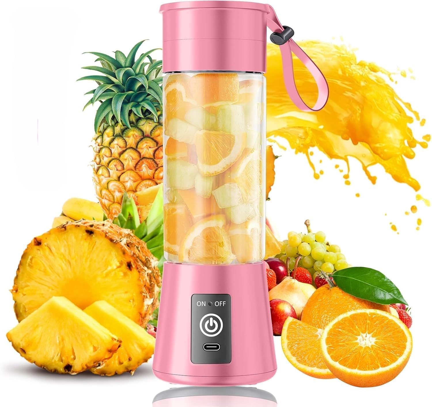 Portable Electric Blender with 6 Blades, USB Rechargeable Smoothie Mixer Grinder Cup, Pink-image-46