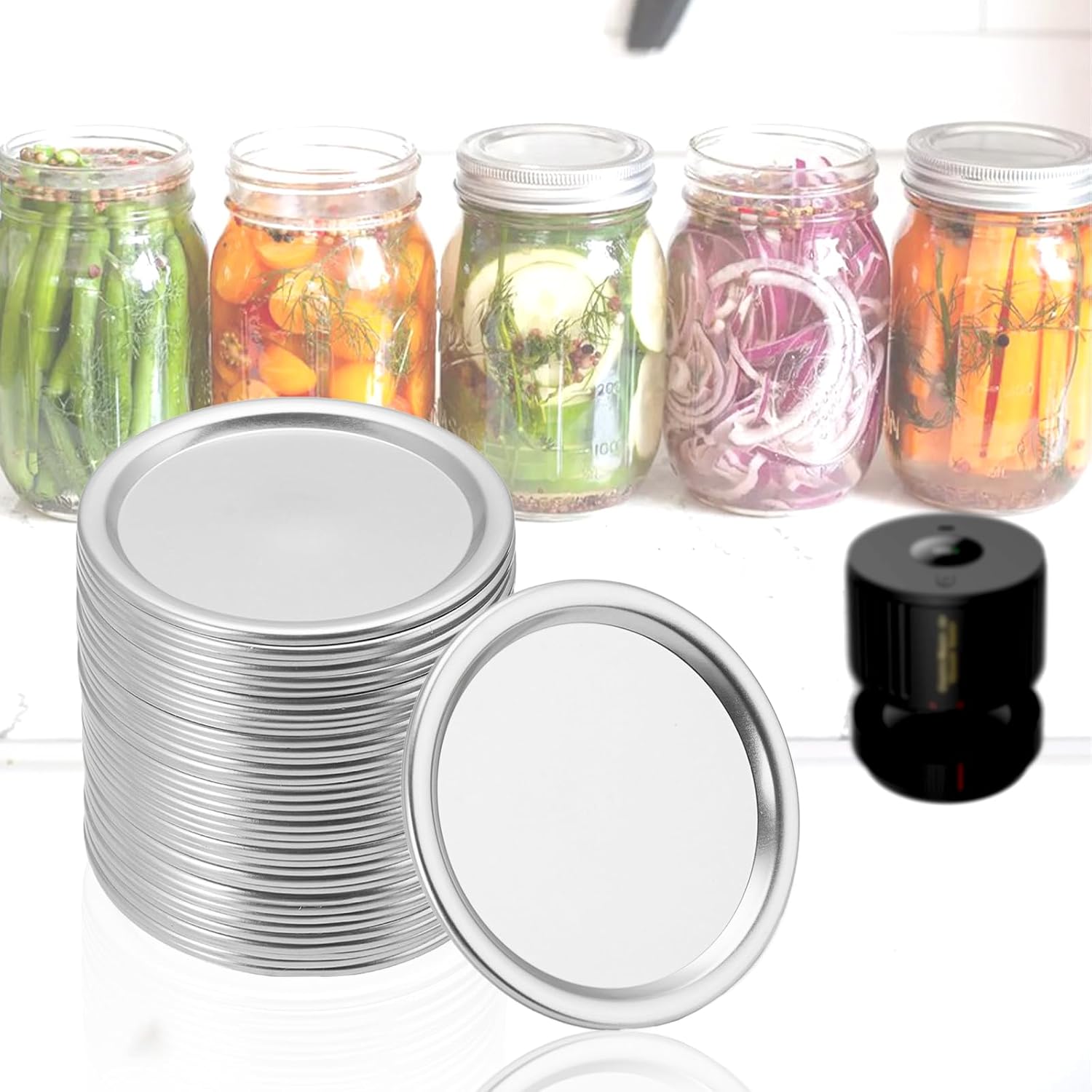60 PCS Regular Mouth Mason Jar Lids, Compatible with Mason Jar Vacuum Sealer, Vacuum Seal Mason Jar Lids Only, Replaceable Mason Jar Vacuum Sealer Lid, Canning Lids Regular Mouth, No Date Reminder