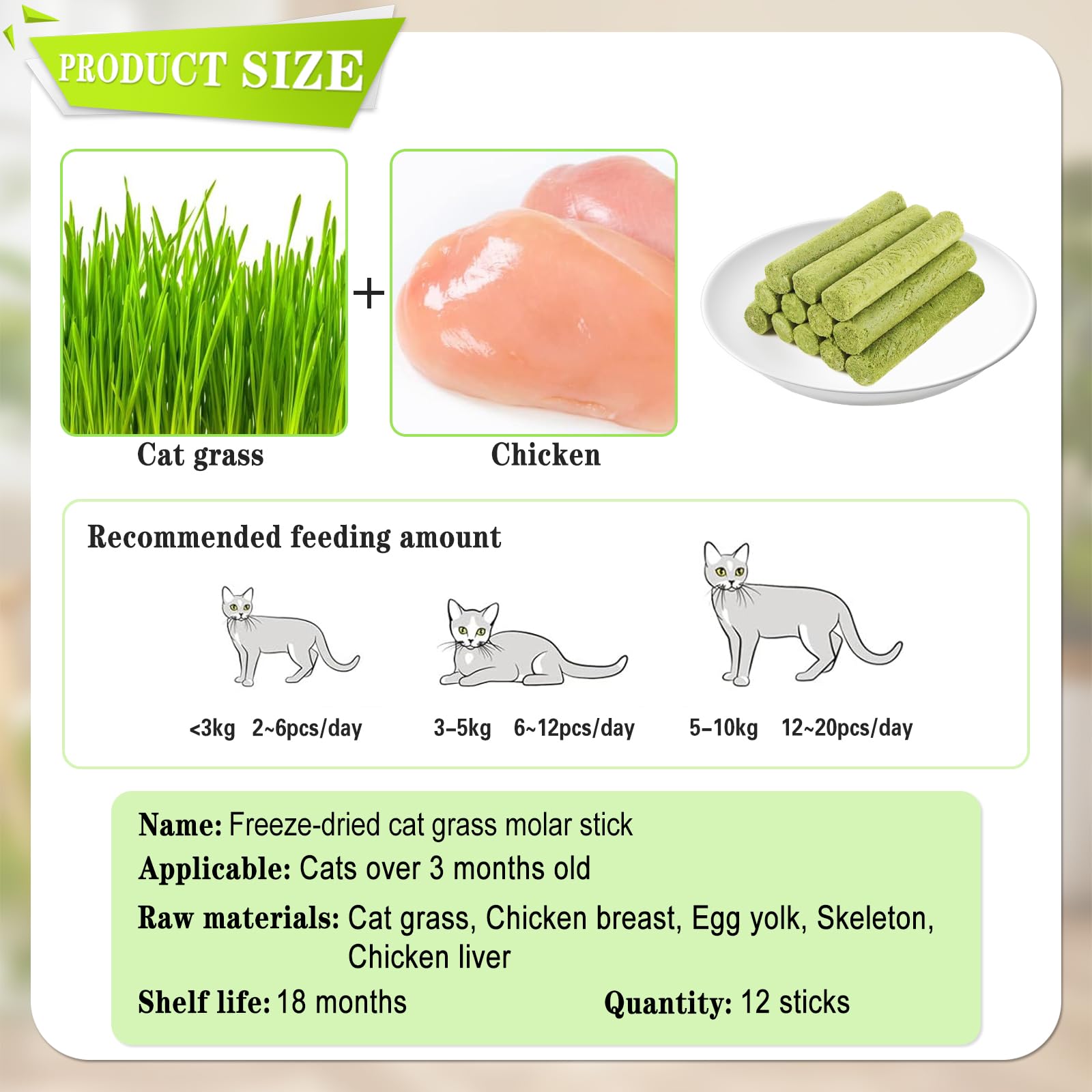 Bastoncini di Erba Gatta, 12 Pcs Stick Gatto Snack, Snack Liofilizzato con Erba Gatta per la Pulizia dei Denti, Promuovere l'assorbimento dei Nutrienti e Migliorare la Digestione