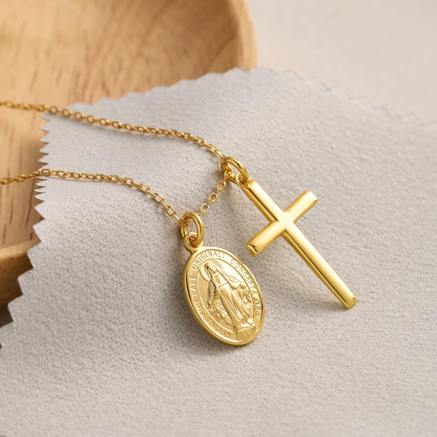 NORBU 925 Sterling Silver Cross Necklace for Women with Miraculous Medal, 18K Gold Plated Virgin Mary Necklace, Double Pendant Mother Mary Necklaces Christian Jewelry Religious Gift for Her - Image 7