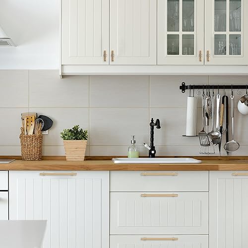 Miniatura 7 de Haliwu Paquete de 10 manijas de gabinete doradas, tiradores de gabinete de latón cepillado, manijas de gabinete de cocina, manijas de gabinete de