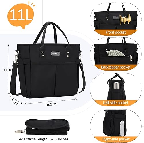 Miniatura 10 de MAXTOP Bolsa de almuerzo térmica para mujer, bolsa de almuerzo grande con correa ajustable para el hombro, 4 bolsillos exteriores para oficina,