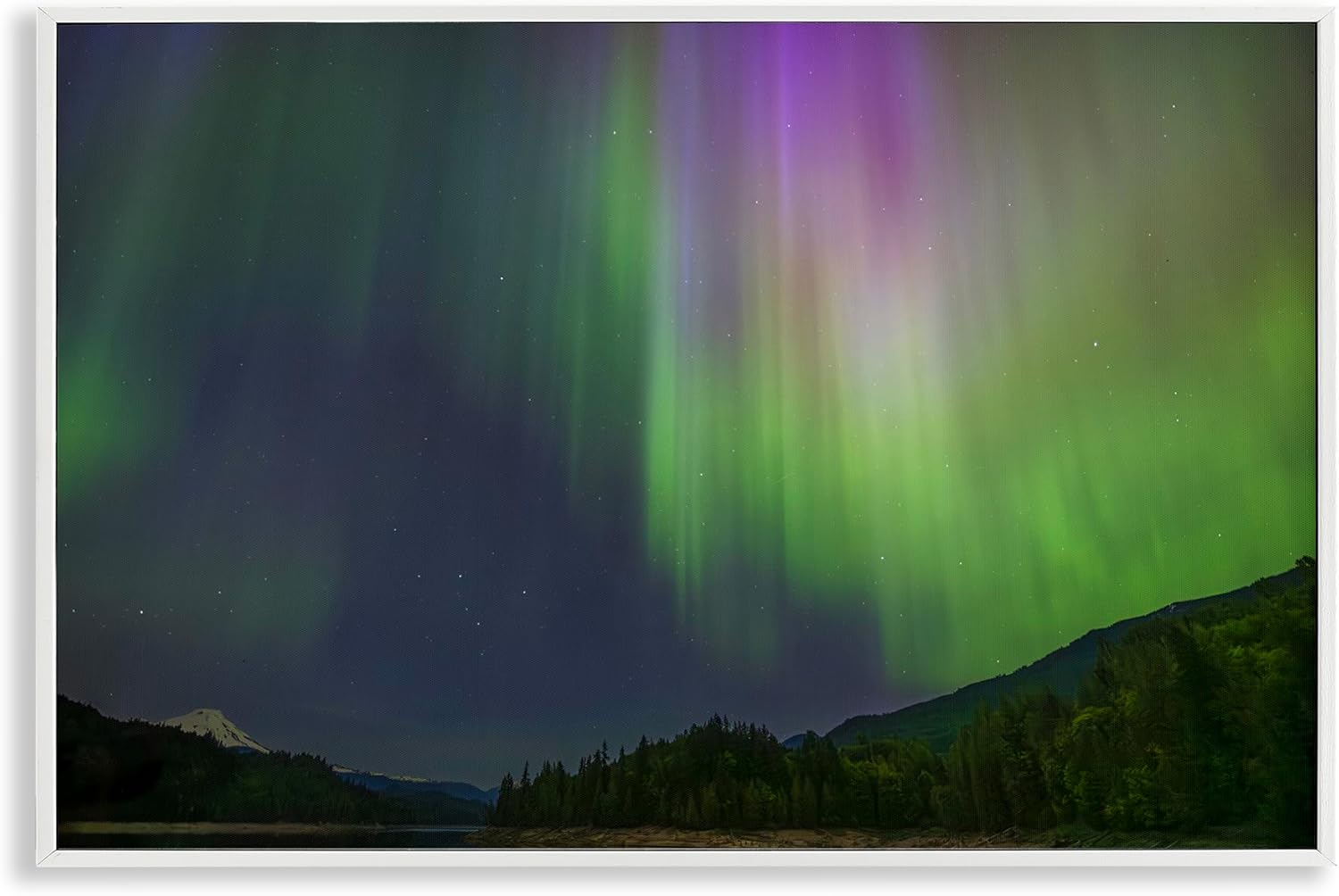 Stupell Industries Green Glowing Northern Lights White Framed Giclee Art, design by Nancy Crowell, 18 x 12