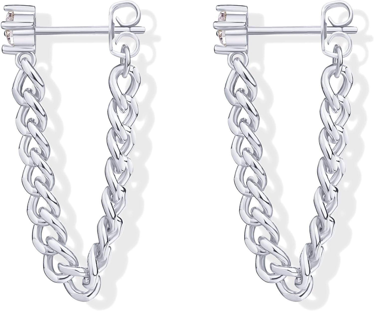 PAVOI 18K Gold Plated 925 Sterling Silver Dangle Chain Earrings for Women - Cubic Zirconia Studs & Earscapes Earrings - Image 3