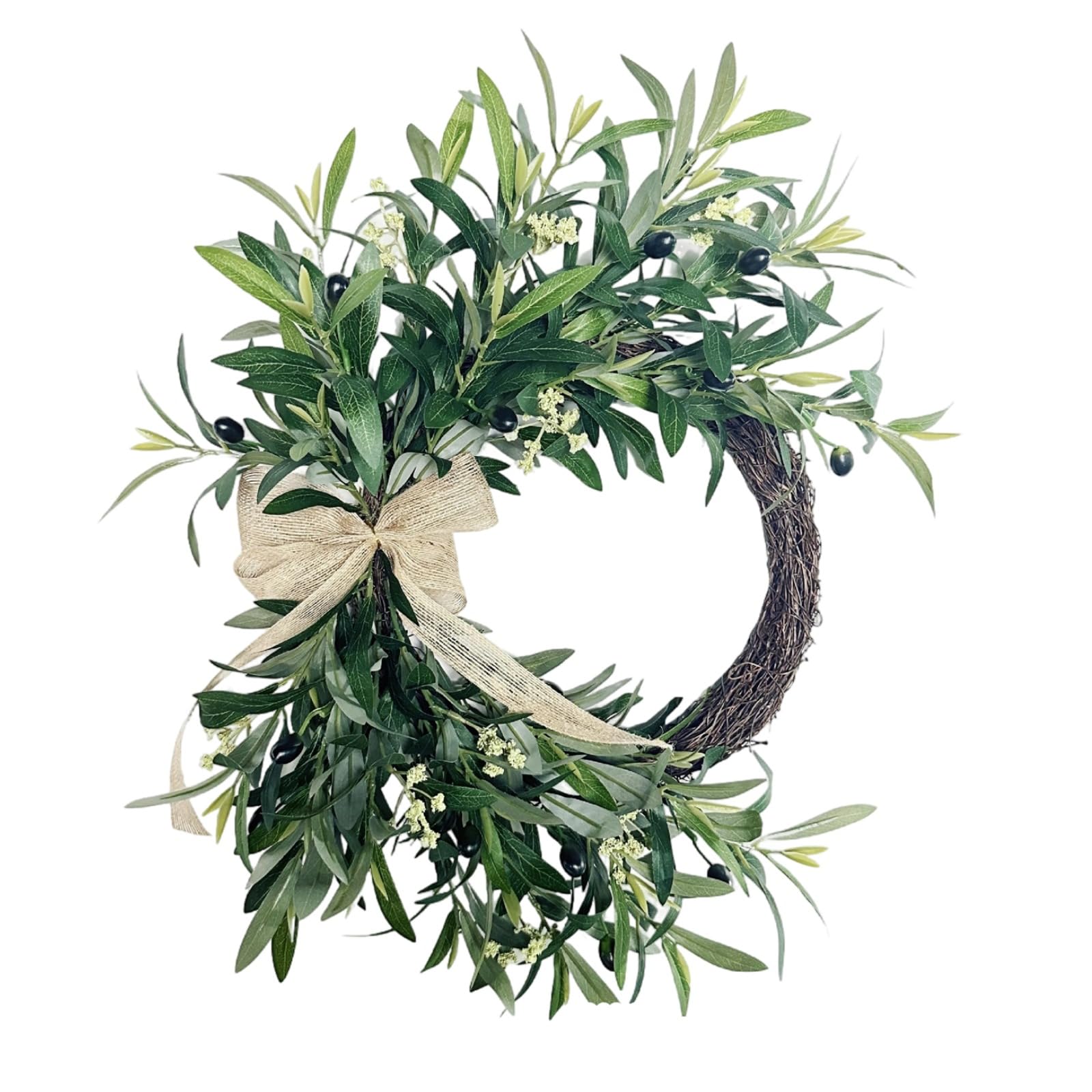 Couronne d'olivier artificielle déco murale printemps été pour porte 50cm