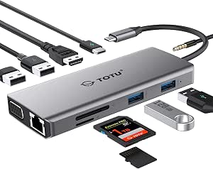 Amazon.com: USB C Hub, Type C Hub, TOTU 11-in-1 Adapter with Ethernet, 4K USB C to HDMI, VGA, 2 USB3.0 2 USB2.0, Micro SD/TF Card Reader, Mic/Audio, USB-C Pd 3.0, Compatible for Mac Pro and Other Type